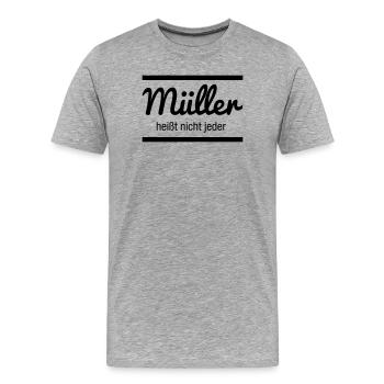Müller Namensschild - Männer Premium Bio T-Shirt - Grau meliert - Vorne - Damien (186cm)