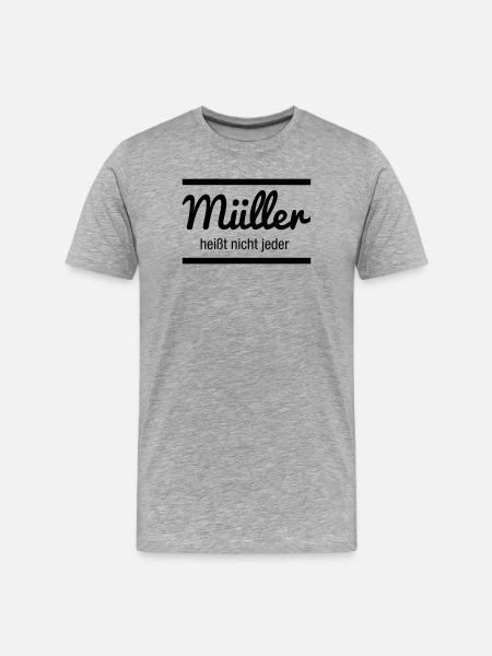 Müller Namensschild - Männer Premium Bio T-Shirt - Grau meliert