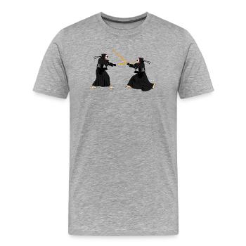 Two kendoka in a Kendo fight - Men's Premium Organic T-Shirt - heather grey - Front - Damien (186cm)