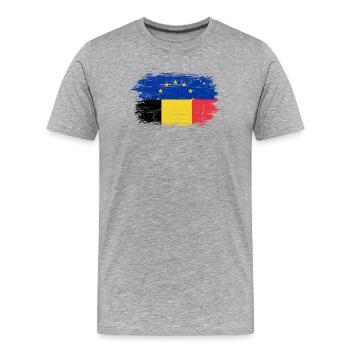 EU Rumänien Flagge Fusion - Männer Premium Bio T-Shirt - Grau meliert - Vorne - Damien (186cm)