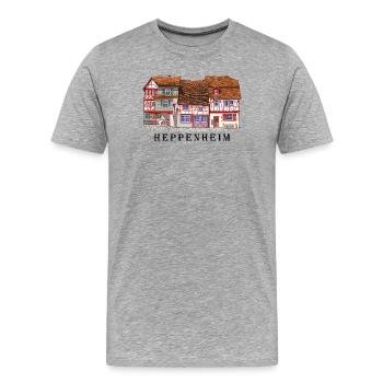 Heppenheim Altstadt., Amtsgasse Fachwerk, Odenwald - Männer Premium Bio T-Shirt - Grau meliert - Vorne - Damien (186cm)