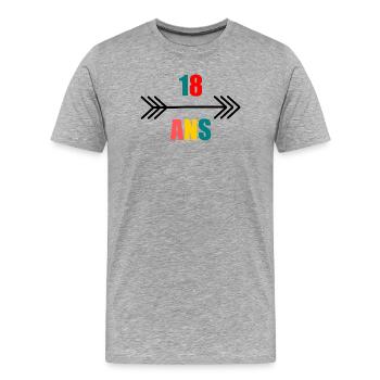 18. 18 ANS. 18e ANNIVERSAIRE. ANNIVERSAIRE 18 ANS. - T-shirt bio Premium Homme - gris chiné - Devant - Damien (186cm)