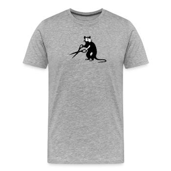 Ratte mit Schere im Streetart Stencil Stil - Männer Premium Bio T-Shirt - Grau meliert - Vorne - Damien (186cm)
