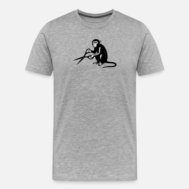 Silhouette de singe avec des ciseaux - T-shirt bio Premium Homme - gris chiné
