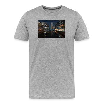 Réflexion urbaine la nuit - T-shirt bio Premium Homme - gris chiné - Devant - Damien (186cm)