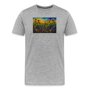 Champ de tournesols ensoleillé - T-shirt bio Premium Homme - gris chiné - Devant - Damien (186cm)