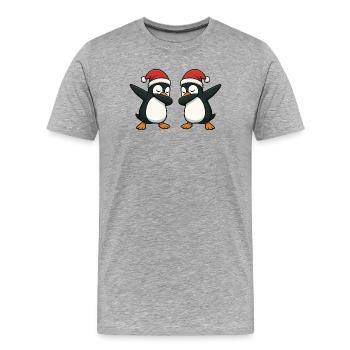 Two penguins dabbing in Christmas look - Men's Premium Organic T-Shirt - heather grey - Front - Damien (186cm)