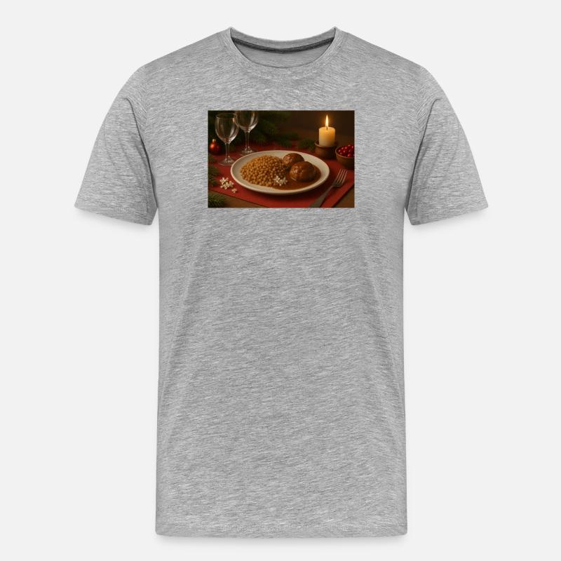 Festlicher Buchweizen-Fleischbällchen Teller - Männer Premium Bio T-Shirt - Grau meliert