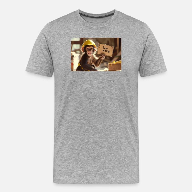 Bauhelm-Affe: Sehr witzig - Männer Premium Bio T-Shirt - Grau meliert