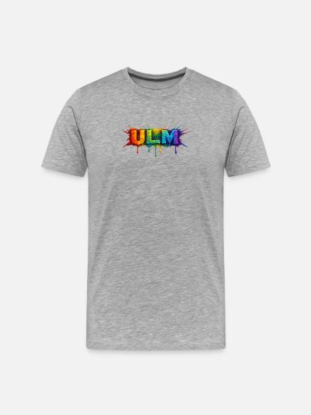 Regenbogenfarben ULM Schriftzug - Männer Premium Bio T-Shirt - Grau meliert