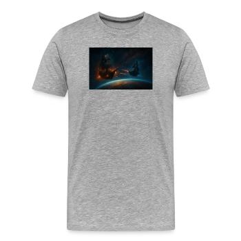 Corsaires Cosmiques en Duel Spatial - T-shirt bio Premium Homme - gris chiné - Devant - Damien (186cm)