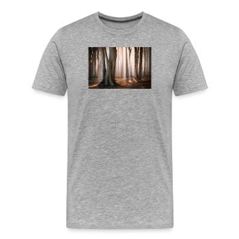 Waldlicht: Sonnenstrahlen im Nebelwald - Männer Premium Bio T-Shirt - Grau meliert - Vorne - Damien (186cm)