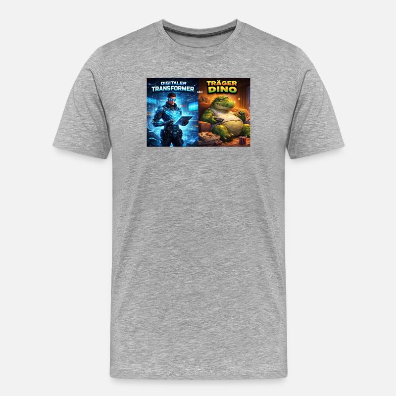 Digitaler Tech-Kämpfer oder träger Dino - Männer Premium Bio T-Shirt - Grau meliert