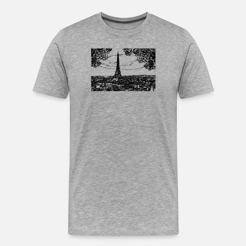 Tracé au trait de la tour Eiffel - T-shirt bio Premium Homme - gris chiné