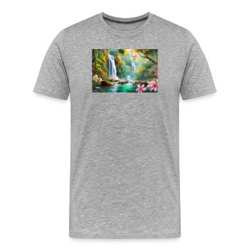 Rêve de la cascade dans la jungle - T-shirt bio Premium Homme - gris chiné - Devant - Damien (186cm)