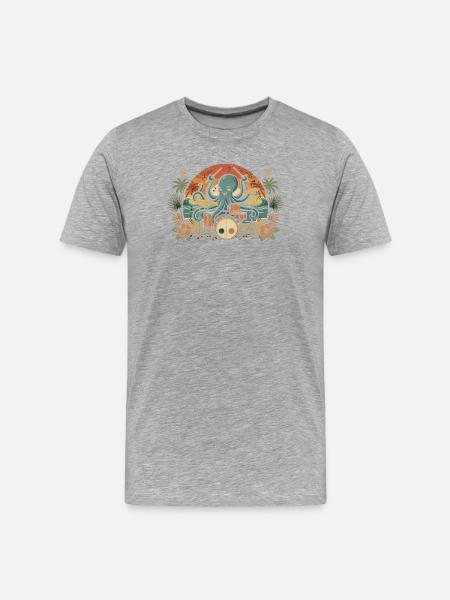 Tropical Octopus Drummer - Men's Premium Organic T-Shirt - heather grey