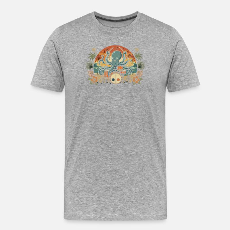 Tropischer Octopus-Drummer - Männer Premium Bio T-Shirt - Grau meliert