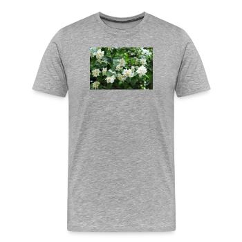 White Garden Jasmin flowers on Green Foliage - Men's Premium Organic T-Shirt - heather grey - Front - Damien (186cm)
