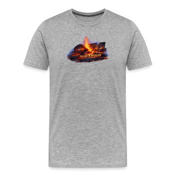 Volcan 974 Île de la Réunion - T-shirt bio Premium Homme - gris chiné - Devant - Damien (186cm)