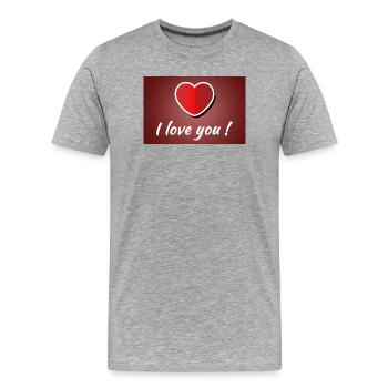 Je t’aime - Affiche avec cœur - T-shirt bio Premium Homme - gris chiné - Devant - Damien (186cm)