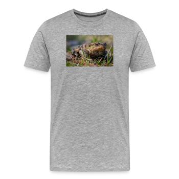 Nahaufnahme einer Erdkröte - Poster - Männer Premium Bio T-Shirt - Grau meliert - Vorne - Damien (186cm)