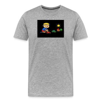 garçon qui joue avec ses voitures - T-shirt bio Premium Homme - gris chiné - Devant - Damien (186cm)