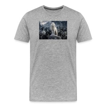 Weißer Wolf an der Spitze des schneebedeckten Rudels - Männer Premium Bio T-Shirt - Grau meliert - Vorne - Damien (186cm)