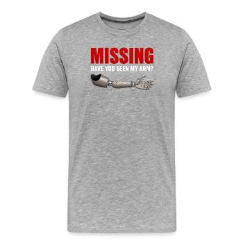 Disparu ? Tu as vu mon bras ? Bras drôle - T-shirt bio Premium Homme - gris chiné - Devant - Damien (186cm)