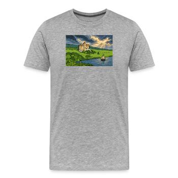 Château au bord de la rivière Sunset - T-shirt bio Premium Homme - gris chiné - Devant - Damien (186cm)