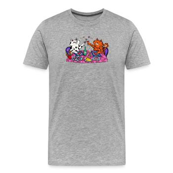 Soirée de dîner de chats Splendeur - T-shirt bio Premium Homme - gris chiné - Devant - Damien (186cm)