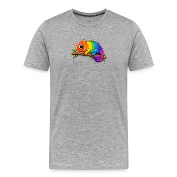 Caméléon arc-en-ciel sur une branche - T-shirt bio Premium Homme - gris chiné - Devant - Damien (186cm)