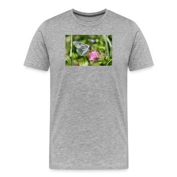 Papillon blanc arborescente sur la fleur - T-shirt bio Premium Homme - gris chiné - Devant - Damien (186cm)