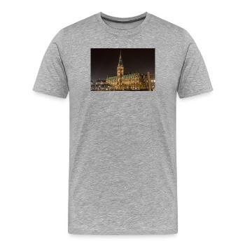 L’hôtel de ville de Hambourg illuminé la nuit - T-shirt bio Premium Homme - gris chiné - Devant - Damien (186cm)
