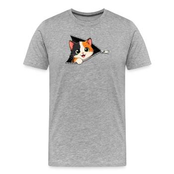 Chat chaton mignon à fermeture éclair - T-shirt bio Premium Homme - gris chiné - Devant - Damien (186cm)