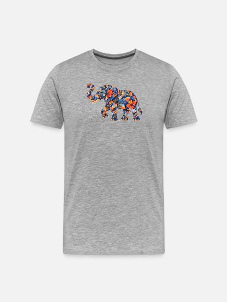 Patchwork Elephant Floral Pattern - Men's Premium Organic T-Shirt - heather grey