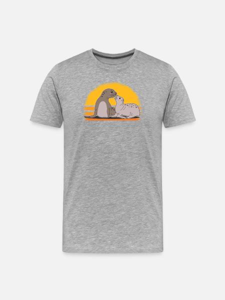 Seal med baby søde sæler sæler gave - Herre Premium T-shirt økologisk - grå meleret