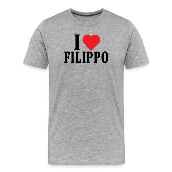 T-Shirt Ich liebe Filippo T-Shirt Geschenkidee - Männer Premium Bio T-Shirt - Grau meliert - Vorne - Damien (186cm)