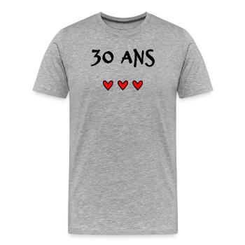 30. 30 YEARS. 30th ANNIVERSARY. 30 YEARS ANNIVERSARY. - Men's Premium Organic T-Shirt - heather grey - Front - Damien (186cm)