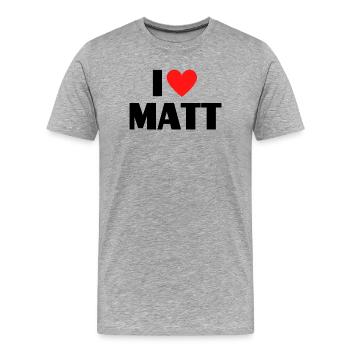 J'adore Matt Red Heart Love Fan Gift - T-shirt bio Premium Homme - gris chiné - Devant - Damien (186cm)