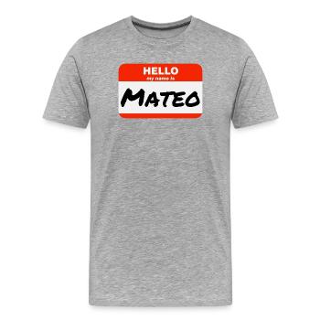 Bonjour, je m’appelle Mateo Étiquette Nom Tag - T-shirt bio Premium Homme - gris chiné - Devant - Damien (186cm)