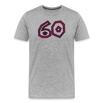 60. 60 ANS. 60e ANNIVERSAIRE. ANNIVERSAIRE 60 ANS. - T-shirt bio Premium Homme - gris chiné - Devant - Damien (186cm)
