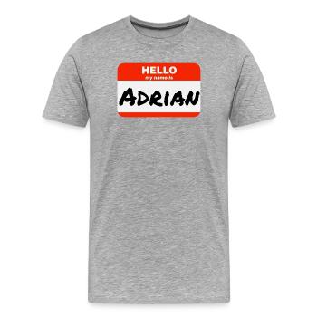 Bonjour, je m’appelle Adrian Étiquette Nom Tag - T-shirt bio Premium Homme - gris chiné - Devant - Damien (186cm)