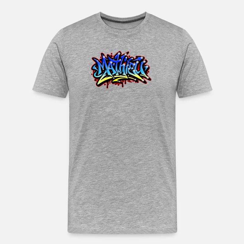 Mathieu Graffiti Druckbar Blau Gelb - Männer Premium Bio T-Shirt - Grau meliert
