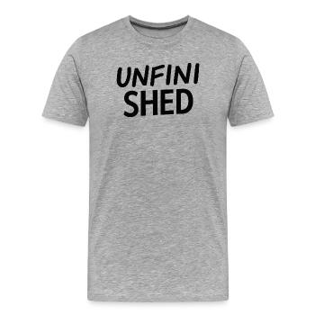 Unfinished Shed Typografie - Männer Premium Bio T-Shirt - Grau meliert - Vorne - Damien (186cm)