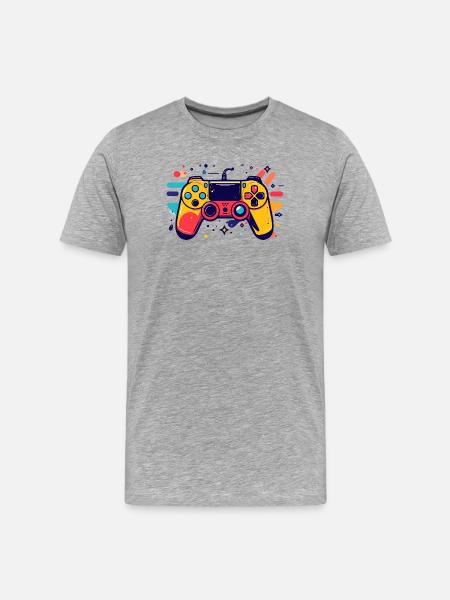 Farbiger Spielcontroller Gaming Popkunst Motiv - Männer Premium Bio T-Shirt - Grau meliert
