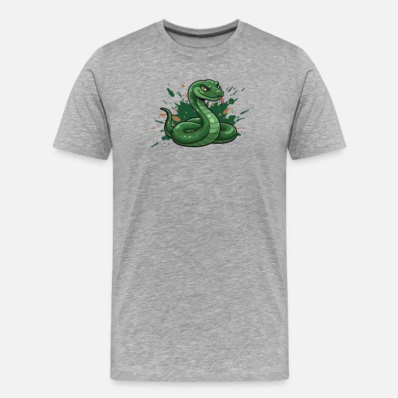 Grüne Comic-Schlange mit Spritz-Splash - Männer Premium Bio T-Shirt - Grau meliert