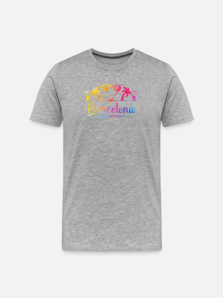 Barcelona Beach Palm Sunset - Men's Premium Organic T-Shirt - heather grey