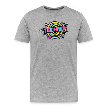 Techno Neon Retro Circle - T-shirt bio Premium Homme - gris chiné - Devant - Damien (186cm)