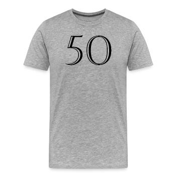 50. 50 ANS. 50e ANNIVERSAIRE. ANNIVERSAIRE 50 ANS. - T-shirt bio Premium Homme - gris chiné - Devant - Damien (186cm)
