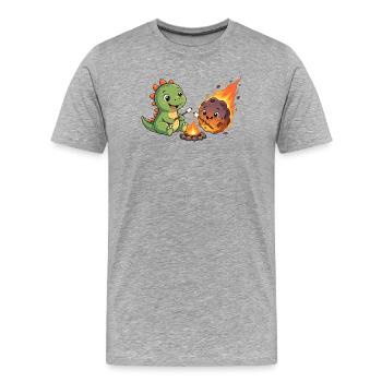 Dino & Meteorit am Lagerfeuer - Männer Premium Bio T-Shirt - Grau meliert - Vorne - Damien (186cm)